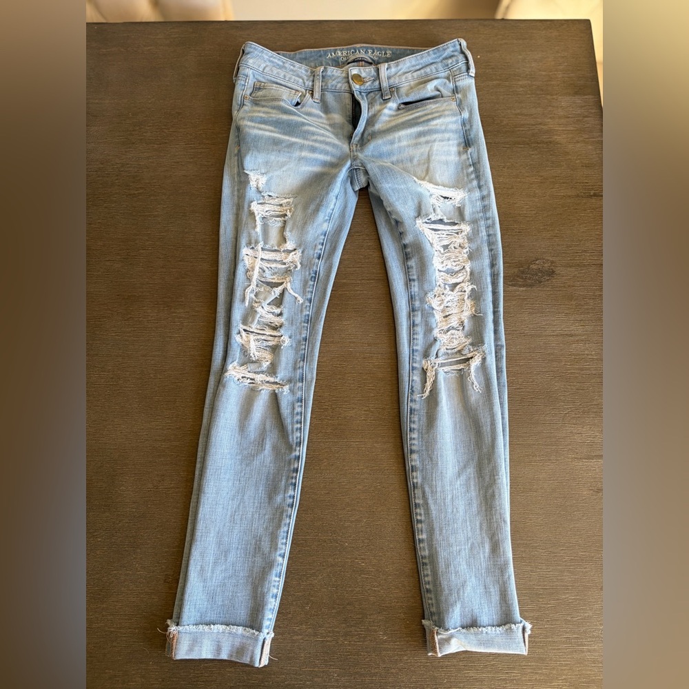 American Eagle Outfitters Light Blue Ripped Skinny Jeans